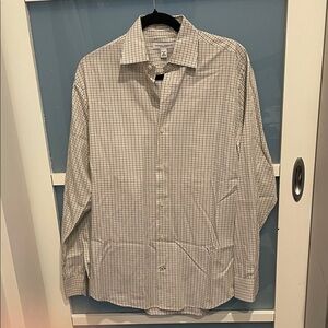 Banana Republic Men's White/Beige Checkered Button Down Shirt, M, 15-15.5, EUC